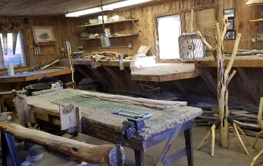 a well-equipped woodworking shop.